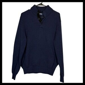 NWT IZOD Mens Navy Blue Mock Neck Quarter Button Sweater 45GS169 NWT Size M